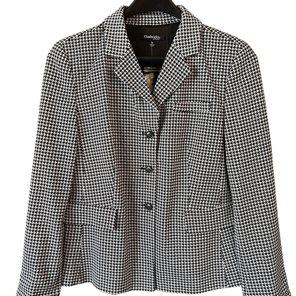 Chadwicks‎ of Boston Houndstooth Blazer Jacket Women's Size 10 Black White